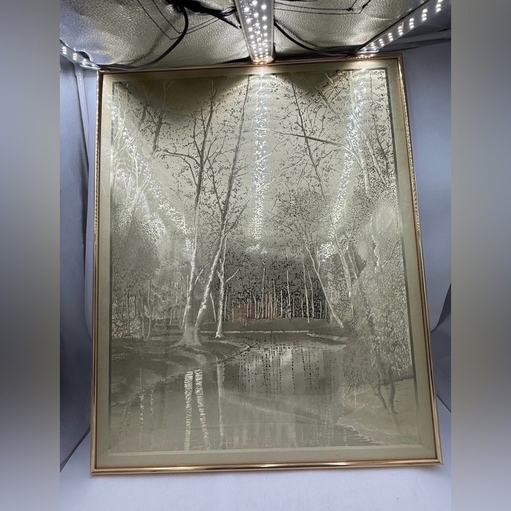 Vintage Manifestations Foil Art – Gold Forest River Optical Illusion 24x30,